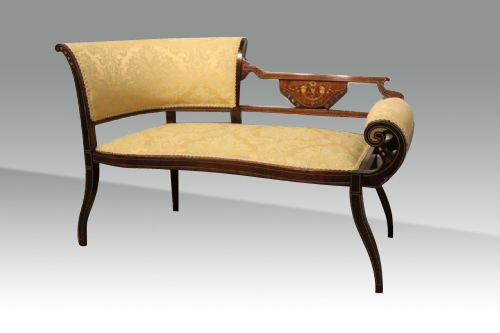 Antique Mahogany Inlaid Settee,window Seat.