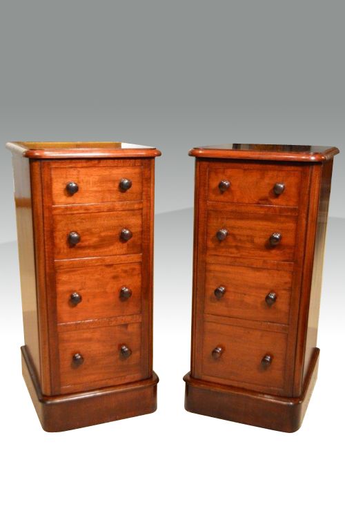 Pair of Narrow Antique Mahogany  Bedside Cabinets