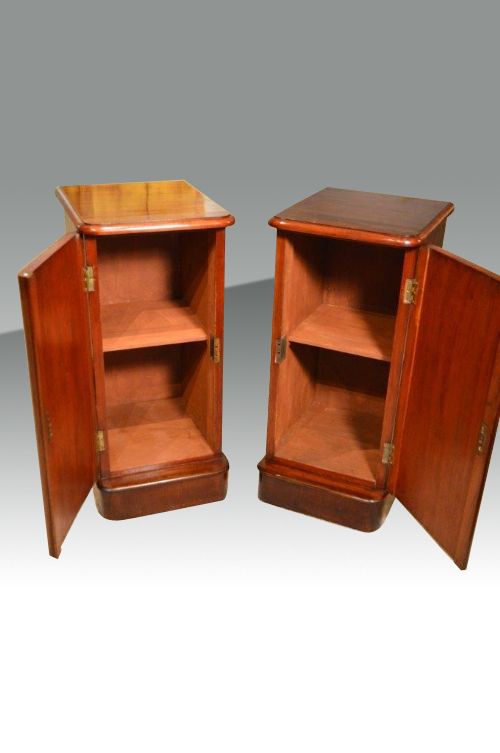 fig 1. Pair of narrow antique mahogany bedside cabinets