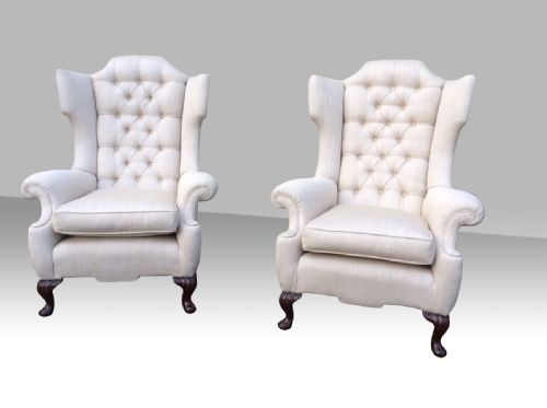 Beautiful Pair of Very Comfortable Antique Wing Back Upholstered Chairs