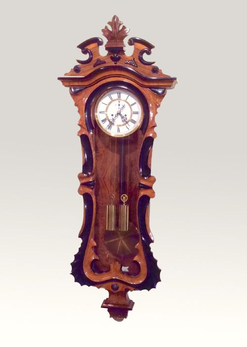 Fabulous Antique Ebonised and Figured Walnut Serpentined Shaped Double Weighted Vienna Wall Clock 


