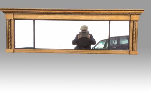 Rare Period Gilt Narrow Antique Regency  Overmantel Mirror