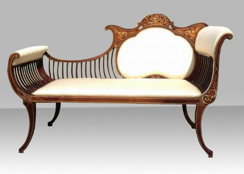 Magnificent Antique Inlaid Mahogany Settee