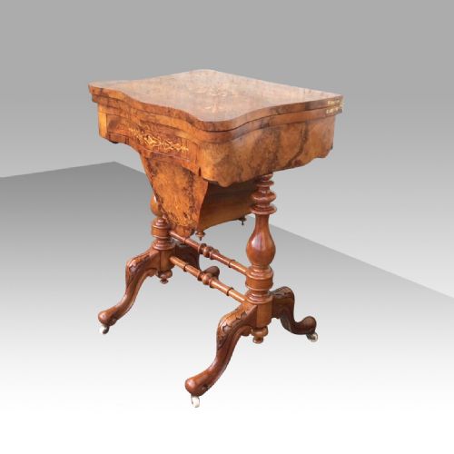 A Fabulous Quality Burr Walnut & Marquetry Inlaid Work Table with Back Gammon , Chess Games Table

