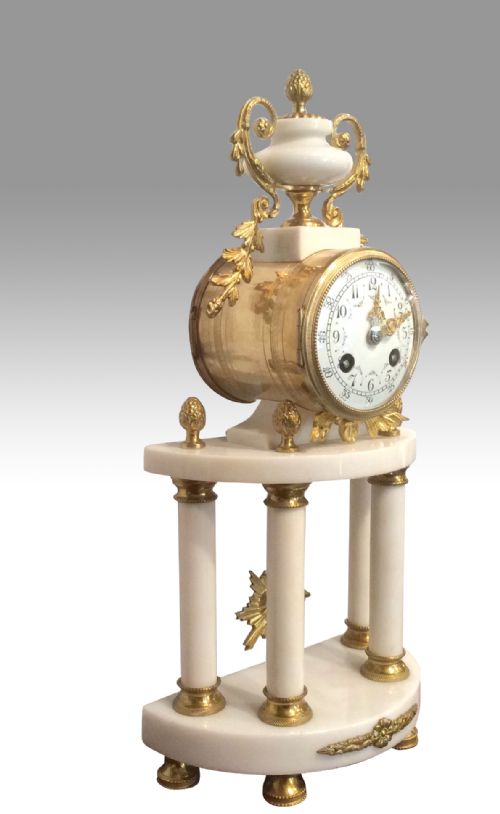 fig 1. Antique Gilt Bronze Marble Mantel Garniture French Clock Set