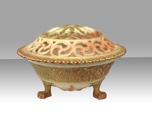 A Fabulous Royal Worcester Porcelain Hand Painted Pot Pourri