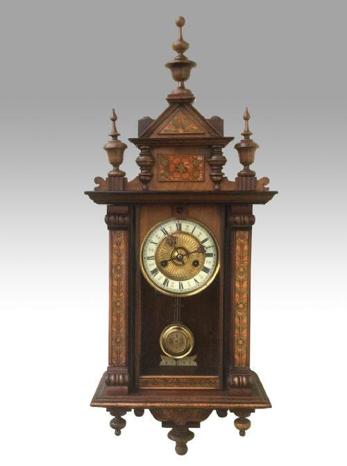 Lovely Small Antique Inlaid  Vienna Spring Wall Clock.
