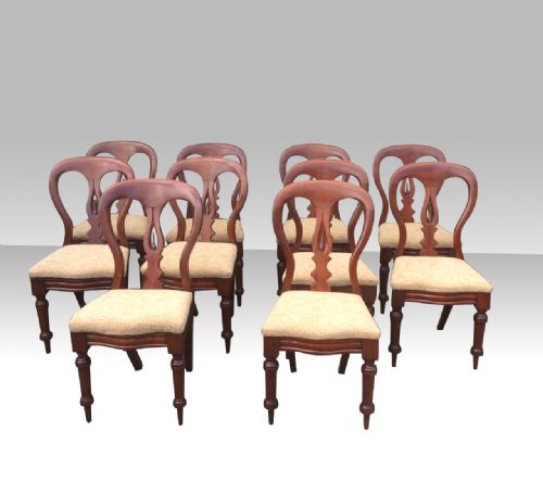 Superb Set of Ten 10 Antique Mahogany Dining Chairs