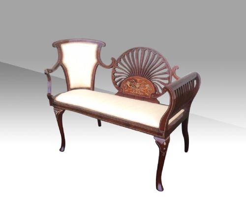 Fantastic Quality Small Inlaid Mahogany Antique Settee of