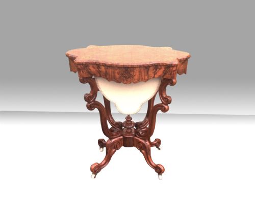 Magnificent Inlaid Burr Walnut Victorian Antique Sewing,work Table