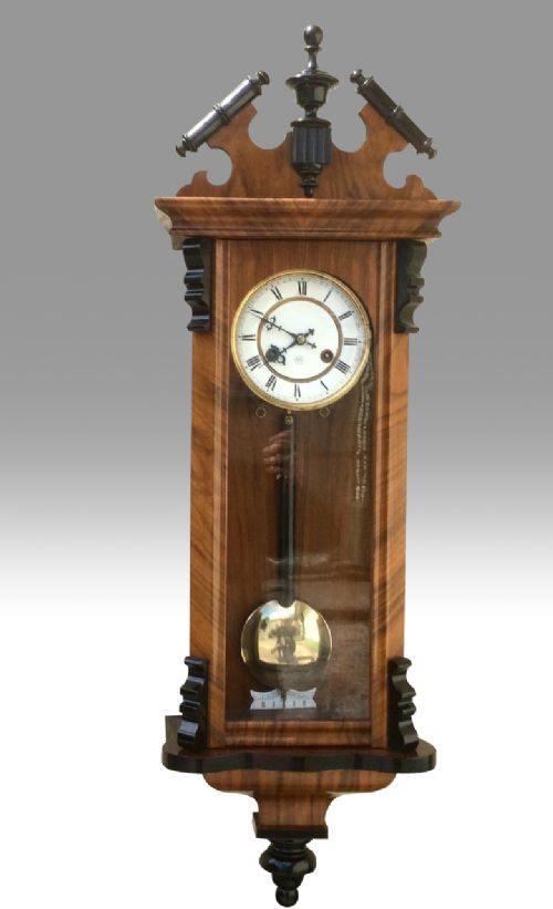 Stunning Quality 8 Day Walnut and Black Spring Vienna
antique Wall Clock