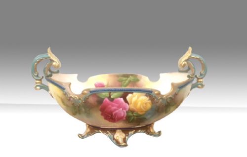 Beautiful Antique Royal Worcester Hand Painted Roses on Boat Shaped Vase
