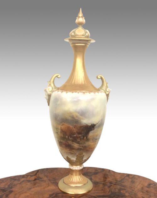 Fabulous Antique Royal Worcester Vase,highland Cattle Scene,signed J Stinton
