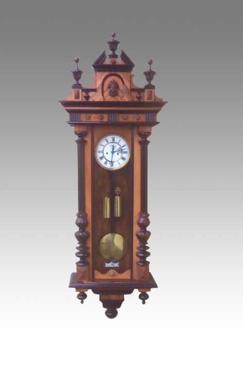 Quality Antique Victorian Black and Walnut Double Weight Vienna Clock.