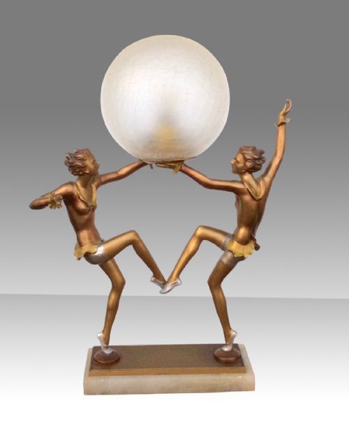 Fabulous  Stylish Art Deco Twin Dancing Figure Antique Lady Lamp,