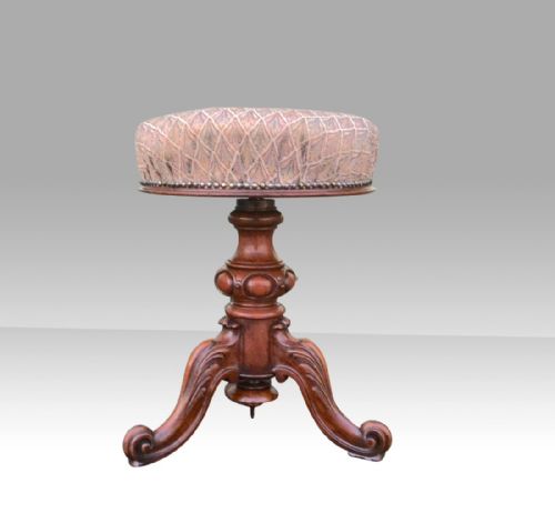 Superb Antique Walnut Revolving Dressing Table Stool of Large Proportions