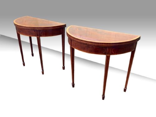 A Fabulous and Rare Pair of Early Georgian Period D End,demi Lune,half Moon Figured Mahogany Turn Over Leaf Card 
, Games Tables