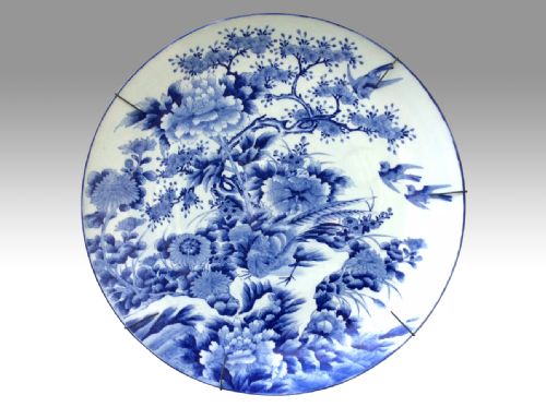 Magnificent Very Large Antique Japanese  Imari Blue and White Hand Painted Charger Plate.