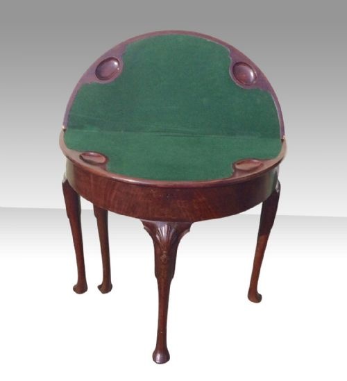 FABULOUS RARE ANTIQUE IRISHGEORGE 11 MAHOGANY DEMI LUNE TURN OVER LEAFGAMES TABLE - ADDITIONAL PHOTO 1