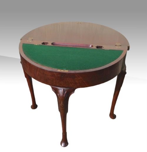 FABULOUS RARE ANTIQUE IRISHGEORGE 11 MAHOGANY DEMI LUNE TURN OVER LEAFGAMES TABLE - ADDITIONAL PHOTO 5