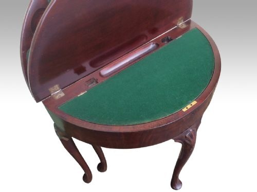FABULOUS RARE ANTIQUE IRISHGEORGE 11 MAHOGANY DEMI LUNE TURN OVER LEAFGAMES TABLE - ADDITIONAL PHOTO 12