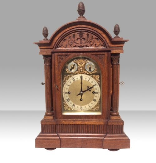 A Fabulous Large Antique Oak Cased Winterhalder and Hoffmeier  Eight Day Triple Chain Driven Fusee Bracket Clock

