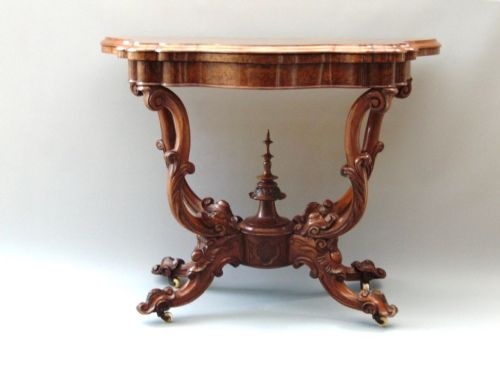 A Stunning Burr Walnut  Serpentine Shaped Antique Games,card Table