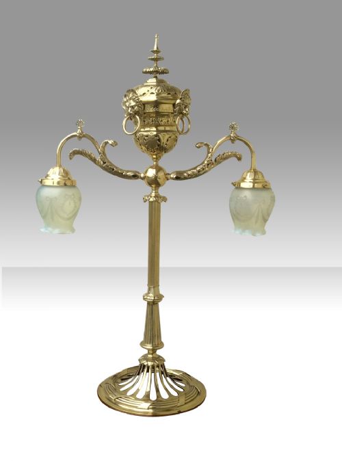 Stunning Large Antique Brass and Vaseline Glass Table,desk Lamp.