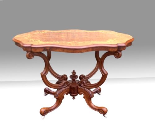 Magnificent Antique Marquetry Inlaid Burr Walnut Window Table,occasional Table.