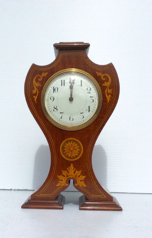 Lovely Inlaid Mahogany Antique Art Nouveau Eight Day  Mantle Clock.