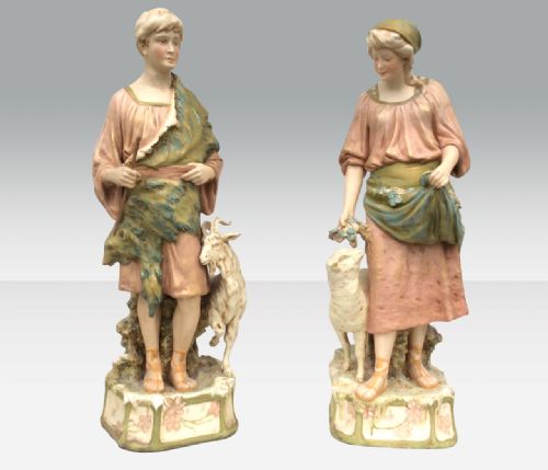 Fabulous Large Pair of Royal Dux Figures of Shepherd and Shepherdess