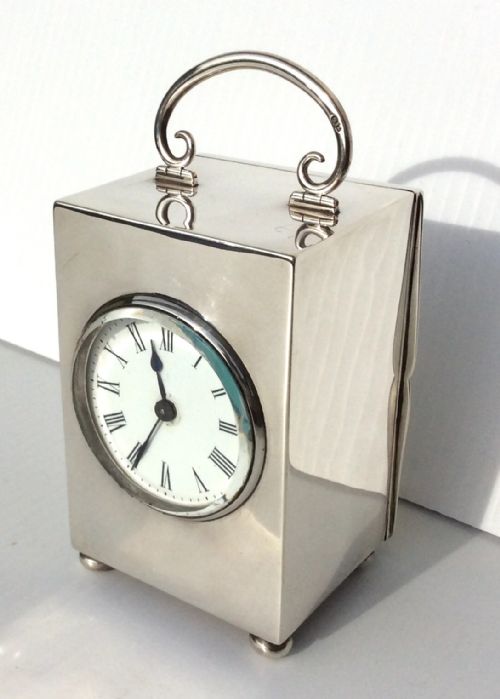 fig 2. A fine antique sterling silver English boudoir timepiece carriage clock hallmarked Birmingham 1899