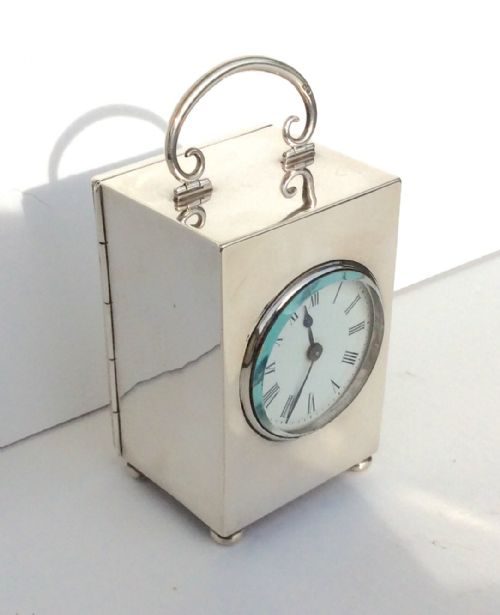 fig 3. A fine antique sterling silver English boudoir timepiece carriage clock hallmarked Birmingham 1899