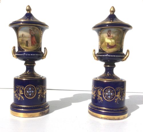 A Stunning Pair of 19th Century Antique Royal Vienna Urns.