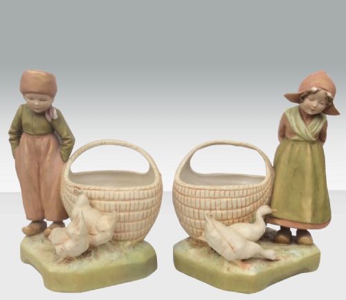 A Beautiful Large  Pair of Royal Dux Dutch Girl and Boy Figures.
