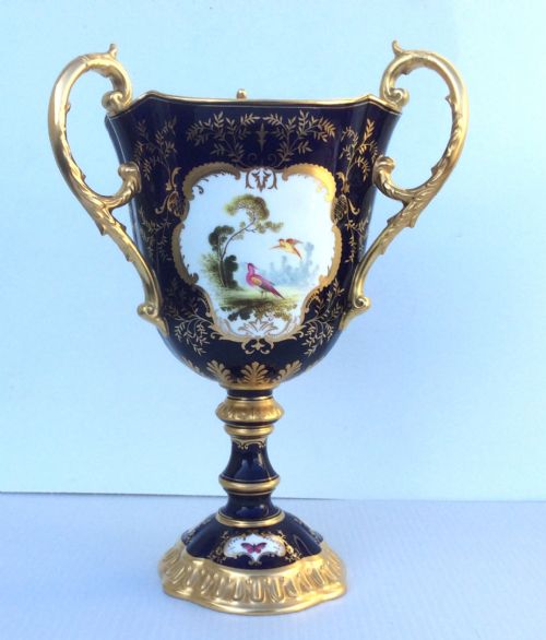fig 1. A stunning large antique Coalport three handled chalice cup.
