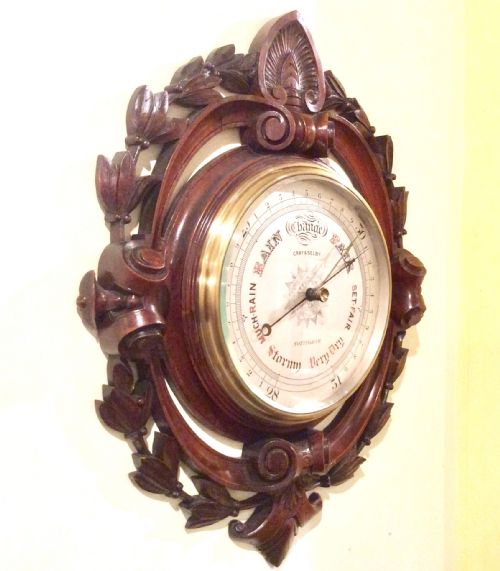 SUPERB QUALITY ANTIQUE MAHOGANY NEGRETTI ZAMBRA ANEROID BAROMETER - ADDITIONAL PHOTO 4