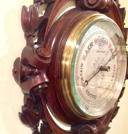 SUPERB QUALITY ANTIQUE MAHOGANY NEGRETTI ZAMBRA ANEROID BAROMETER - ADDITIONAL PHOTO 5