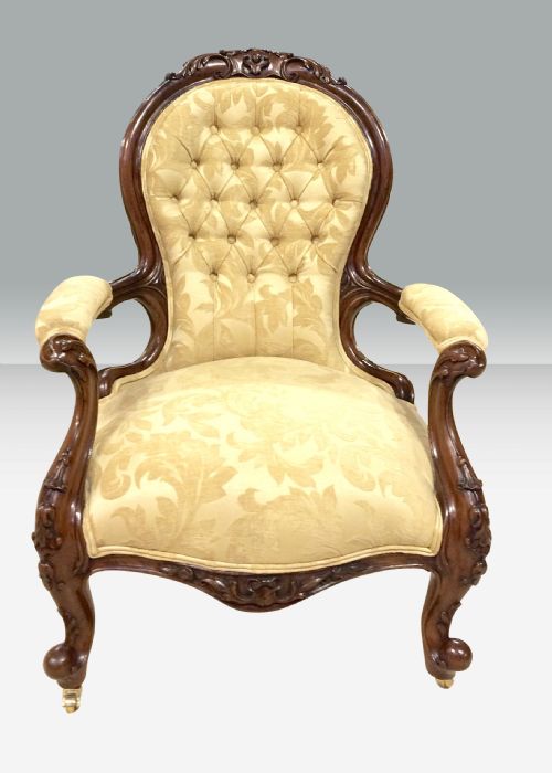 Superb Victorian  Walnut Cabriole
 Leg Open Arm Spoon Back Chair