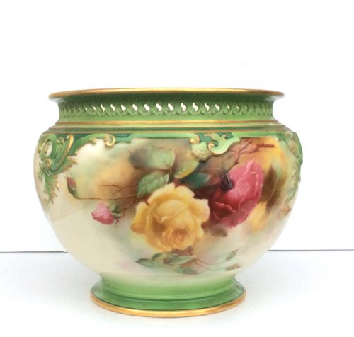 Antique Royal Worcester Hand Painted Jardiniere.