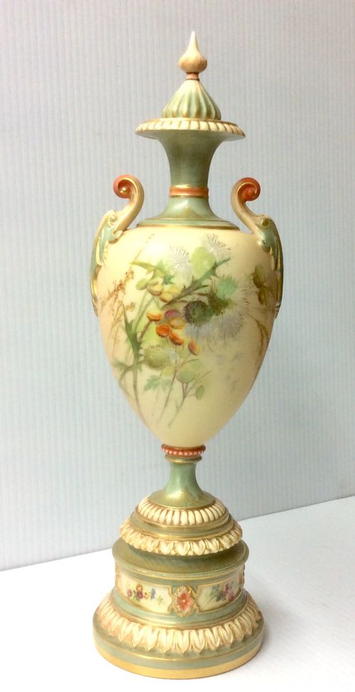 Fabulous Antique Hand Painted Royal Worcester Vase Complete with Lid