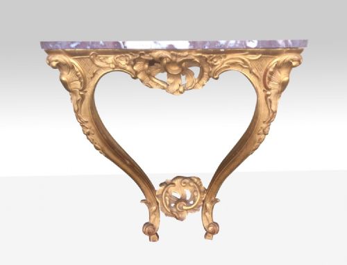 Antique Gilt Wood Console Table with  Shaped Rouge Antique Marble Top
