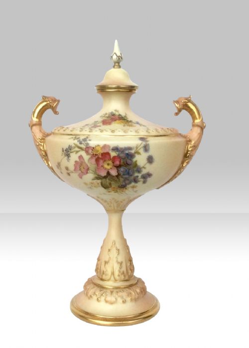 Stunning Large Hand Painted Antique Blush Ivory Royal Worcester Urn,vase Complete with Cover.