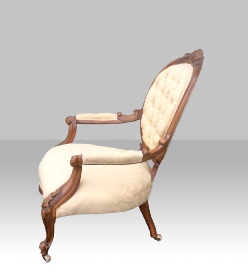 SUPERB ANTIQUE VICTORIAN WALNUT CABRIOLELEG OPEN ARM SPOON BACK ARMCHAIR - ADDITIONAL PHOTO 1