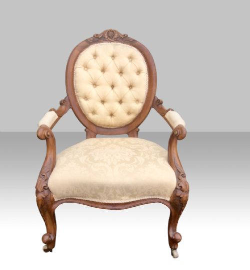 SUPERB ANTIQUE VICTORIAN WALNUT CABRIOLELEG OPEN ARM SPOON BACK ARMCHAIR - ADDITIONAL PHOTO 2