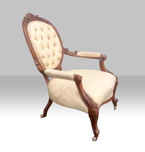 SUPERB ANTIQUE VICTORIAN WALNUT CABRIOLELEG OPEN ARM SPOON BACK ARMCHAIR - ADDITIONAL PHOTO 3