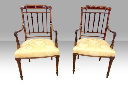 Pair of Antique Inlaid Mahogany Armchairs