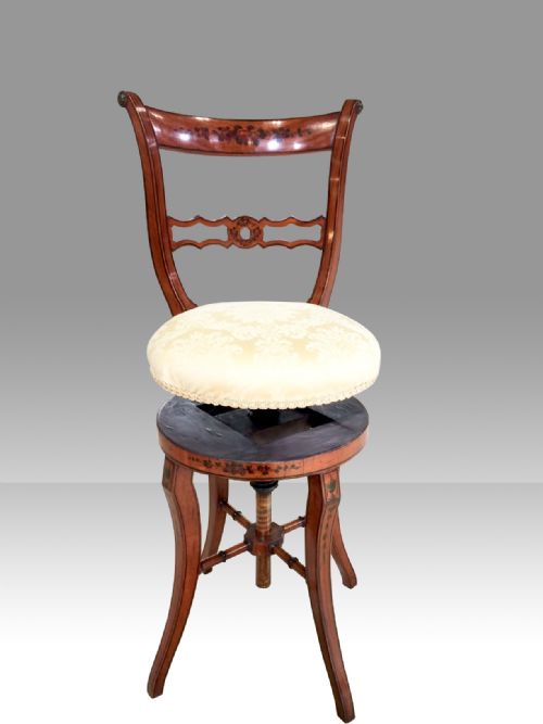 ANTIQUE SATINWOOD REVOLVING MUSIC CHAIR - ADDITIONAL PHOTO 1