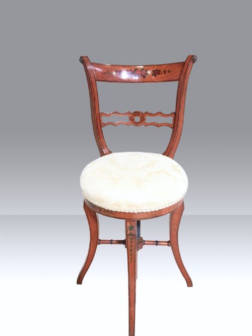 ANTIQUE SATINWOOD REVOLVING MUSIC CHAIR - ADDITIONAL PHOTO 2