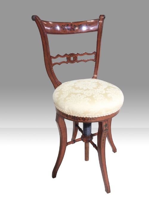 ANTIQUE SATINWOOD REVOLVING MUSIC CHAIR - ADDITIONAL PHOTO 4